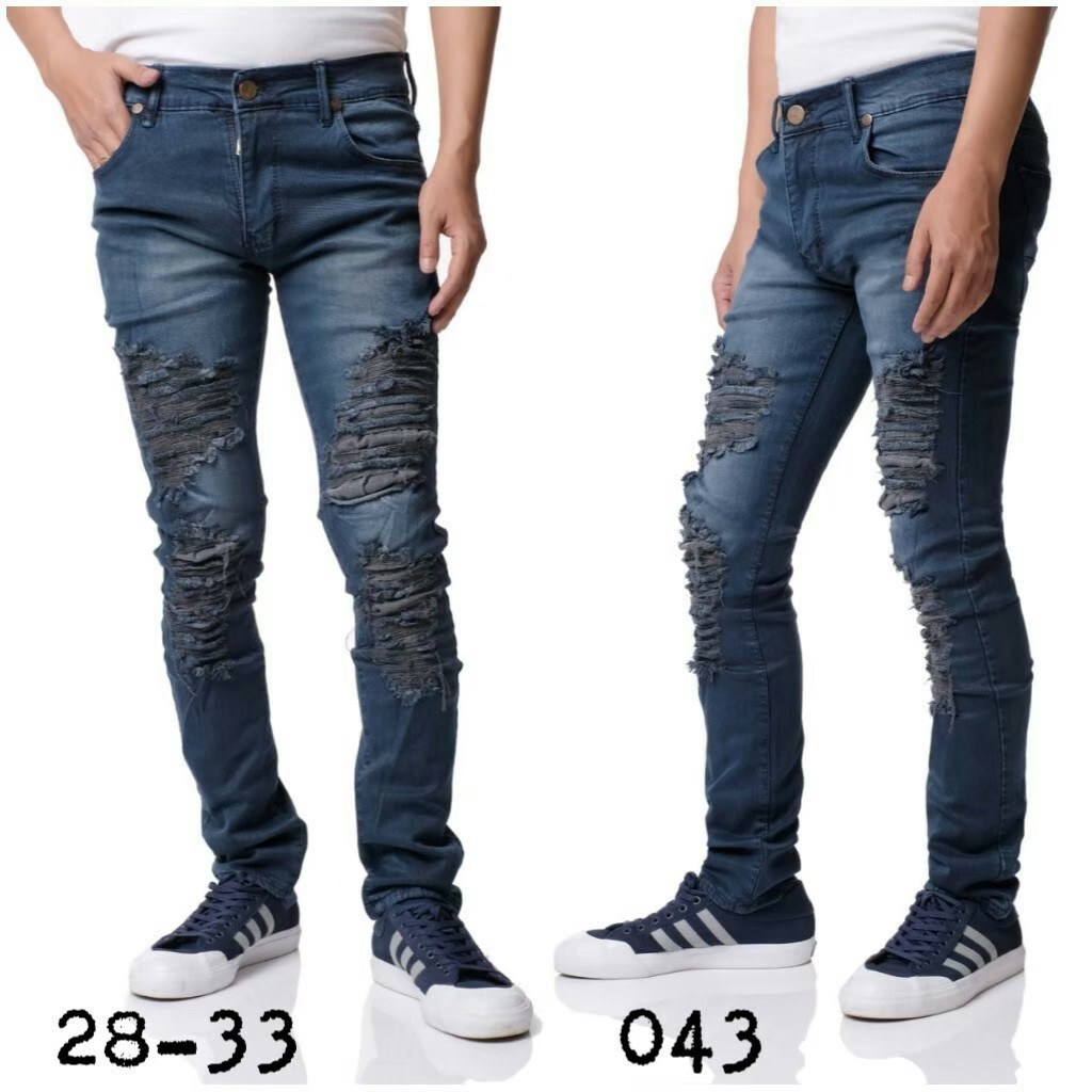 CELANA SOBEK JEANS PRIA RIPPED BIKER SKINY SLIM FIT STRECHT  / CELANA JEANS PRIA SKINY SOBEK PAHA