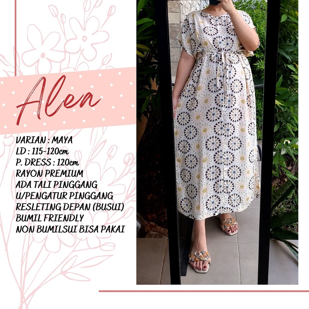 produk 2 Alea 120cm daster rayon jumbo bumil busui friendly adem resleting depan semata kaki-Maya