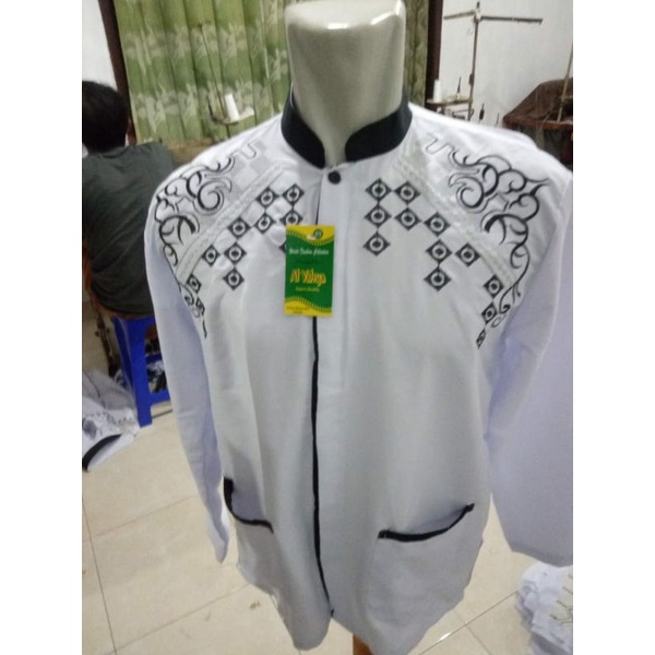 BAJU KOKO PUTIH DEWASA LENGAN PANJANG / BAJU KOKO PUTIH DEWASA BORDIR / SERAGAM KOKO GUS AZMI  /KOKO BORDIR MOTIF