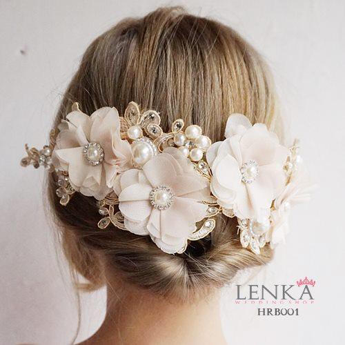 [SIAP KIRIM] AKSESORIS HEADPIECE WEDDING CREAM PESTA PENGANTIN LACE HRB001