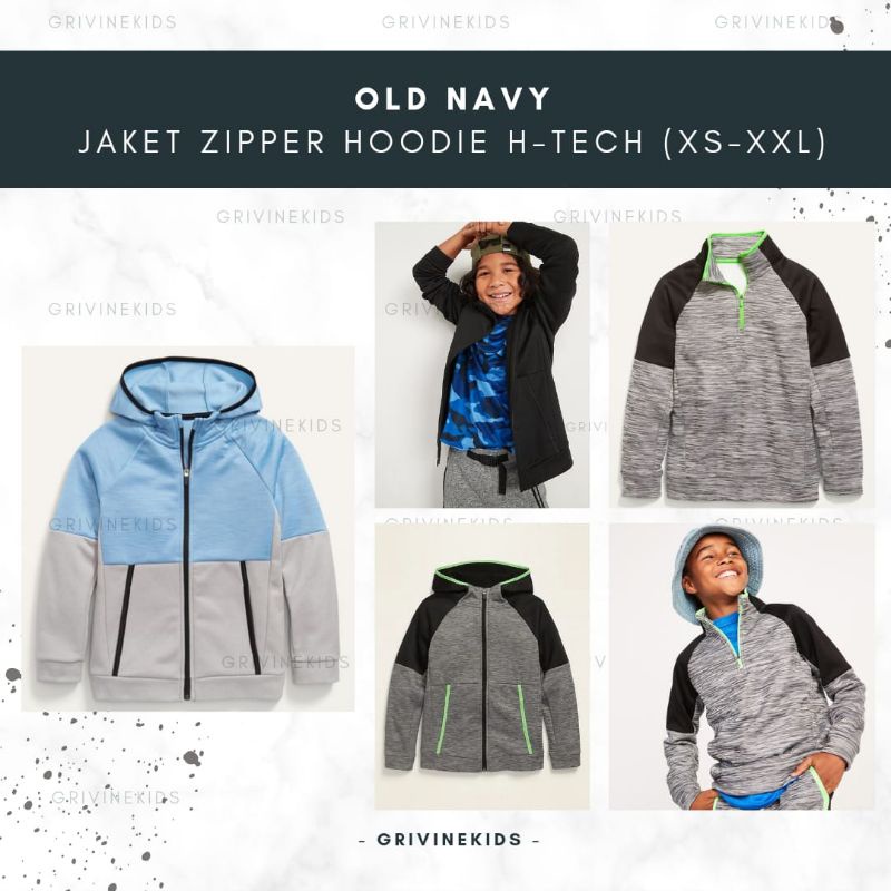Jaket Anak Laki Zipper Hoodie OLD NAVY Junior H-Tech size 5 8 10 12 14 tahun | Sport Jacket for Kids