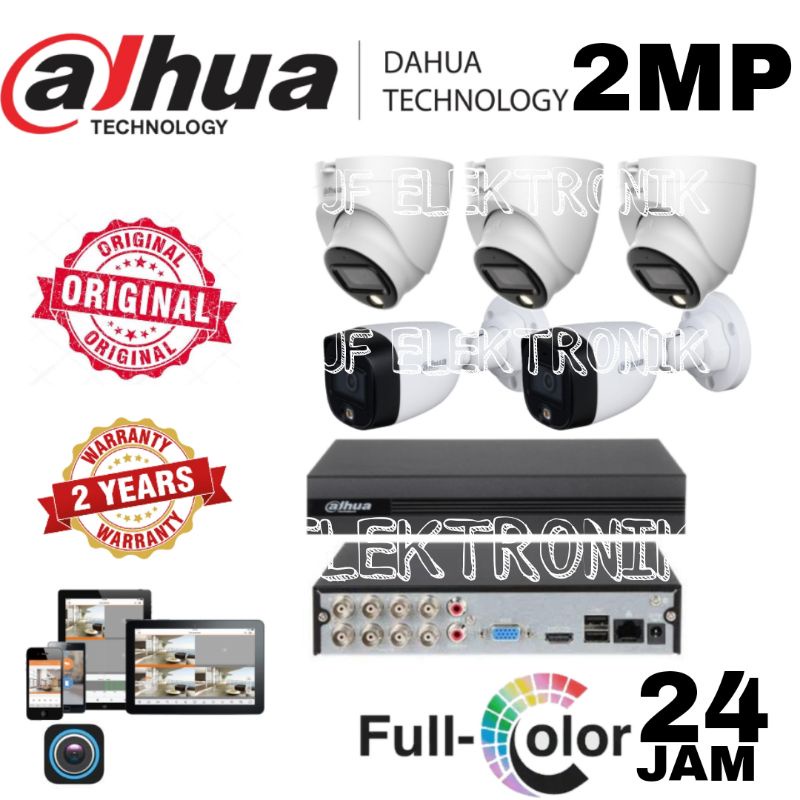 Paket Cctv Dahua 8 Channel 5 Kamera 2mp Full Color Komplit Tinggal Pasang