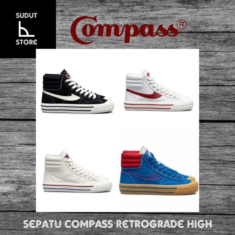 sepatu Compass Retrograde high Black White / Cream / White Blue / Blue Gum