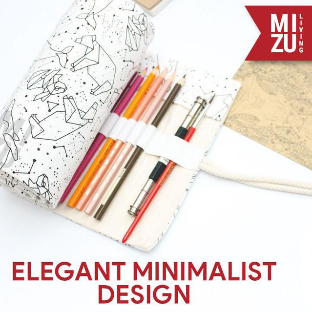 

☇ MIZU IROMUJI 36/72 Colour Pencil Case Tas Tempat Pensil Warna Gulung - 36 SLOTS, Putih ❂