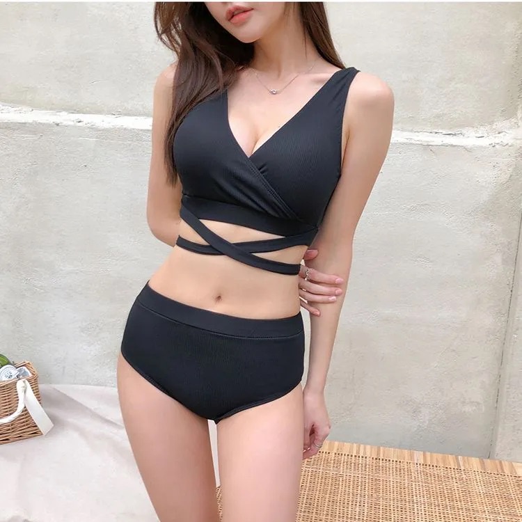 Bikini Swimsuit Baju Renang Wanita Crisscross Stomach Straps Two Piece Korea Dalika