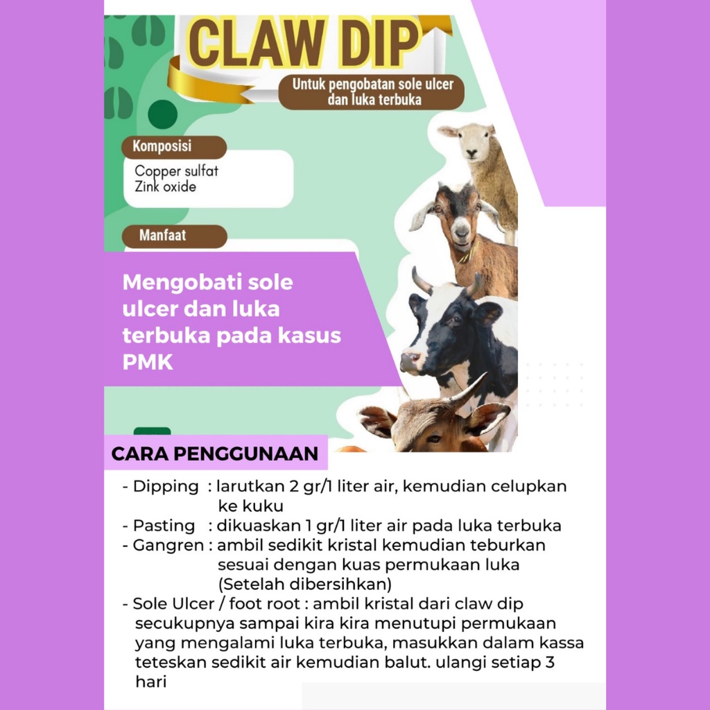 CLAW DIP 100% Ori | Obat Kuku Sapi PMK, Pincang Bernanah Infeksi Kuku dan Luka Terbuka Sapi PMK | Apoternak