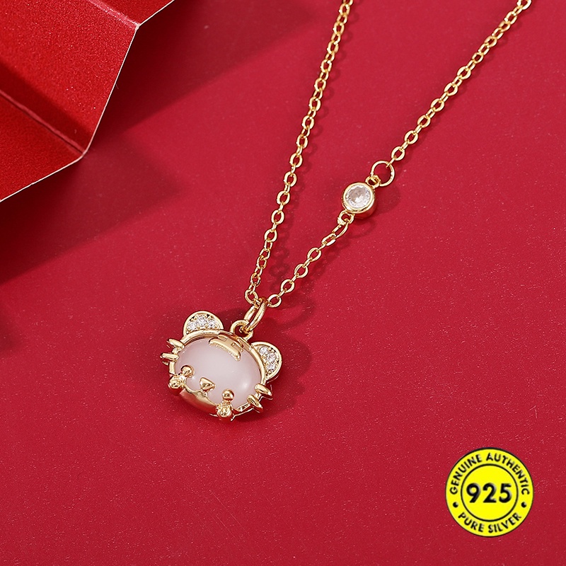 Kalung Rantai Dengan Liontin Batu Chalcedony Mewah Untuk Wanita