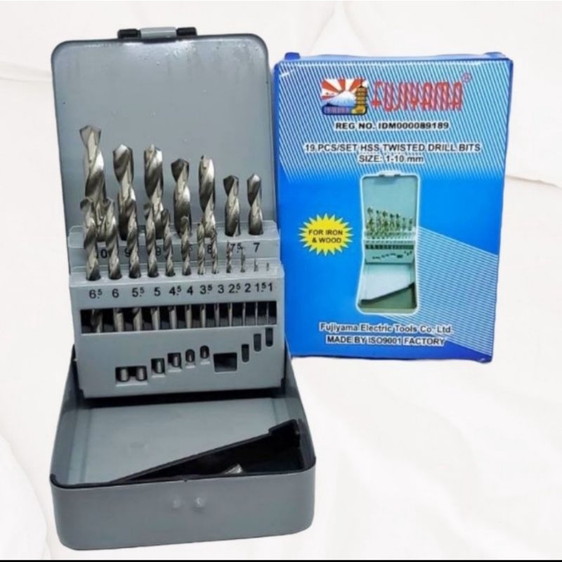 Mata bor set Besi dan Kayu Hss 19 pcs Drill Bits Fujiyama