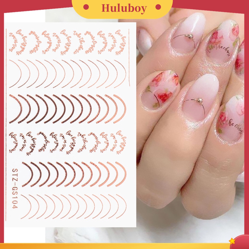 Huluboy Huluboy♡ Strip Kuku 3D Bentuk Setengah Bulan Warna Rose Gold Untuk Manicure Wanita