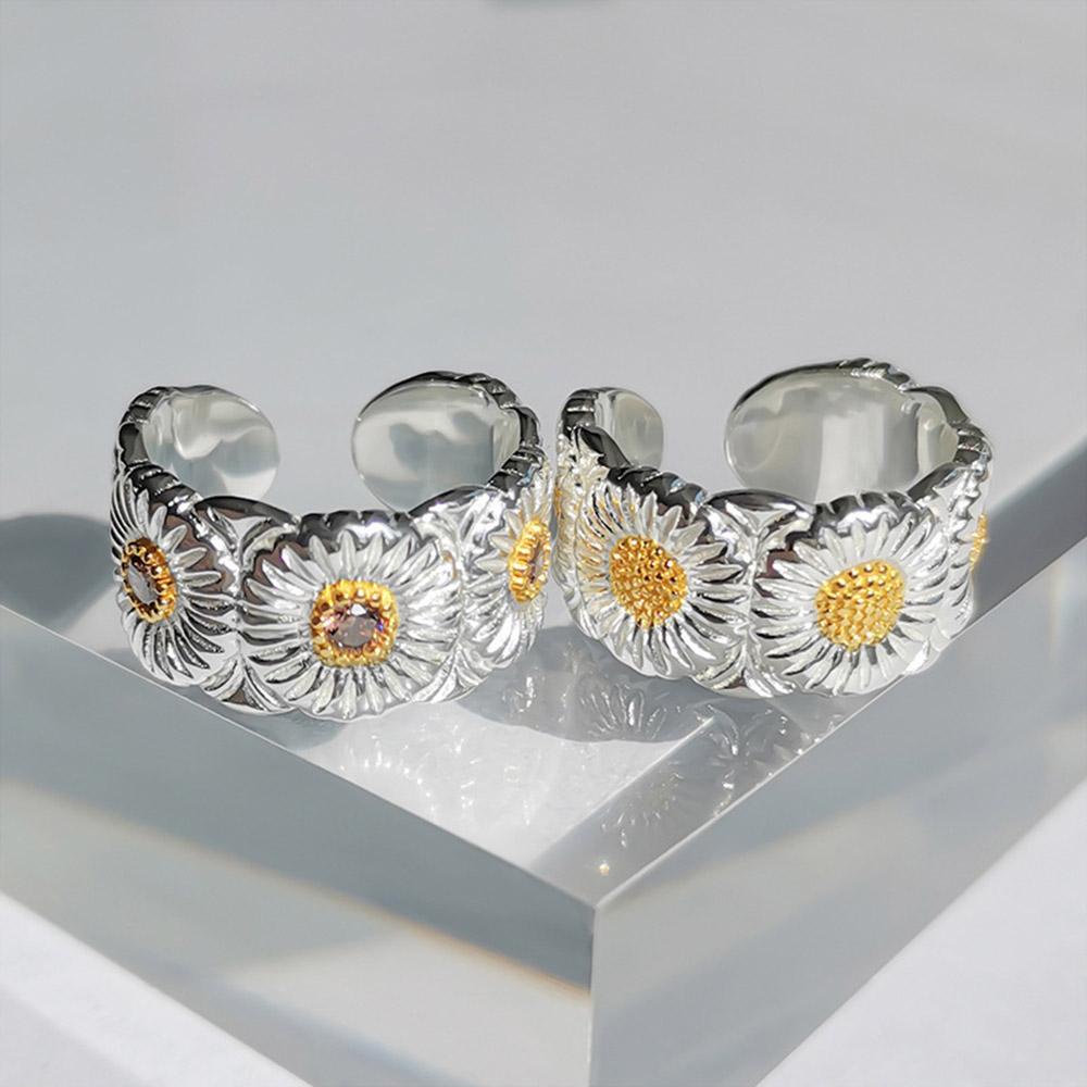 Preva Daisy Rings Vintage Adjustable Open Fashion Jewelry Hip Hop Bunga Cincin