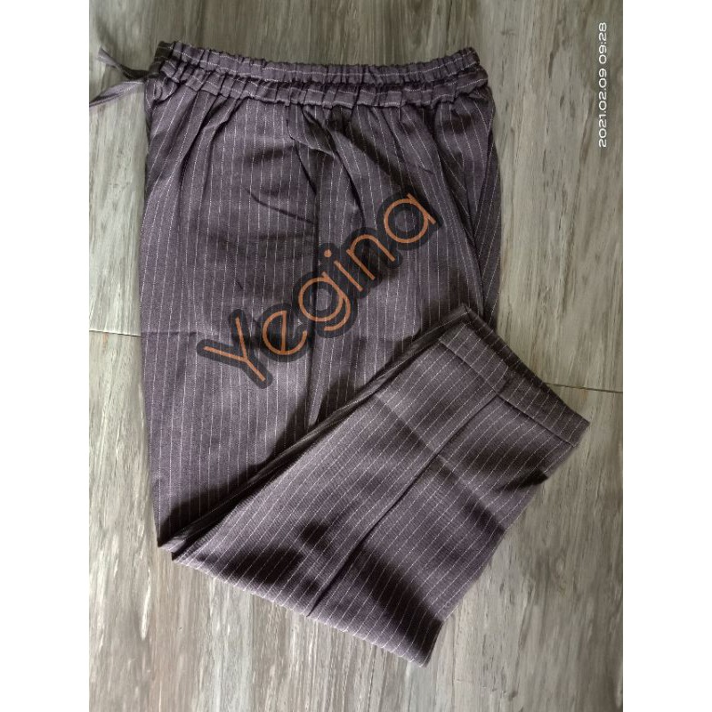 CELANA BAHAN JUMBO &amp; EXTRA JUMBO motif salur garis celana baggy wanita jumbo celana kerja impor