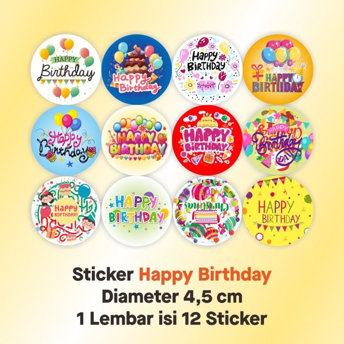 

Stiker Label Happy Birthday Sticker Selamat Ulang Tahun Diameter 4,5 cm (1 Lembar/12 pcs)