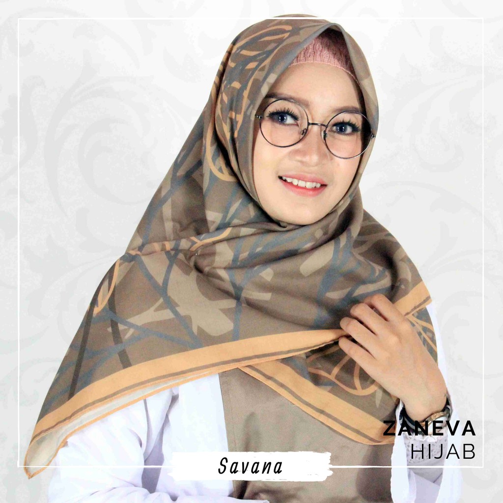 Hijab Voal Printing / Hijab Segiempat Murah / Hijab Motif Savana By Zaneva