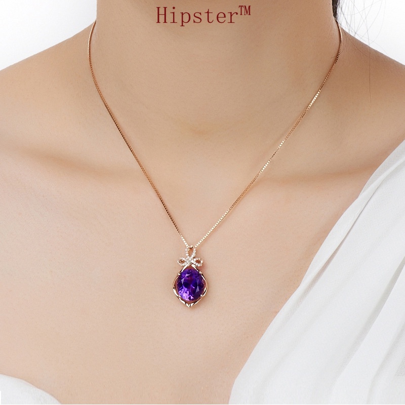 Top-Selling Product Fashion Luxurious Style Amethyst Full Diamond Pendant 18K Gold Necklace