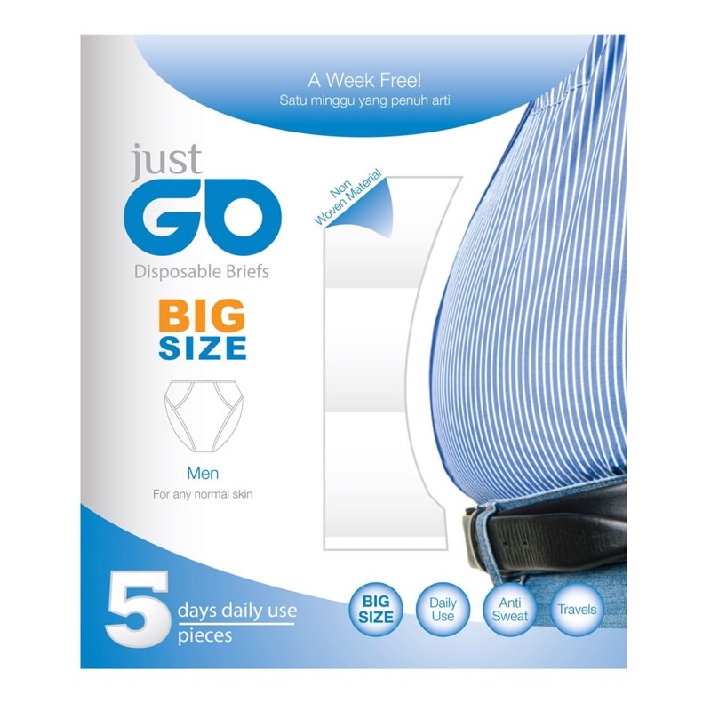 Just Go Celana Dalam / CD Kertas Men Big Size (Disposable Underwear) - 5 pcs