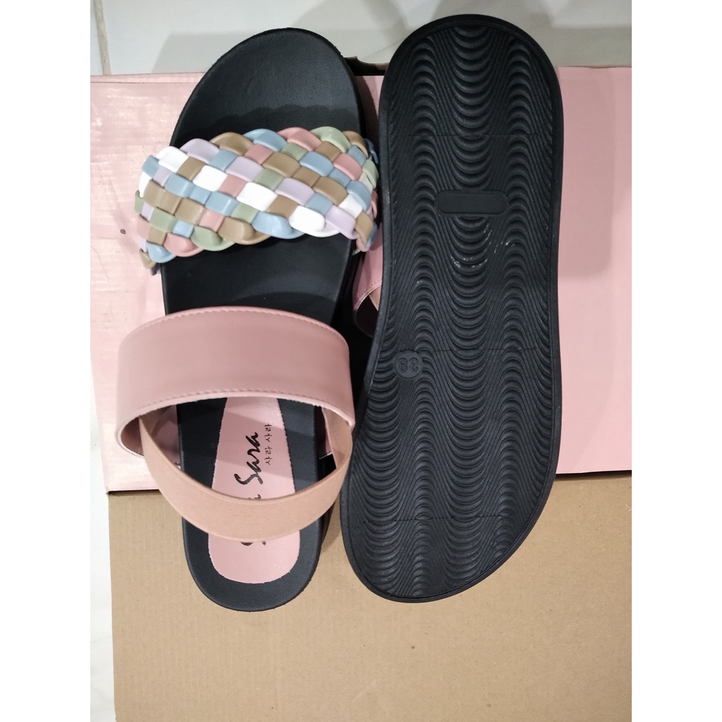 Sara Sara Loree Sandal Wanita Casual Sendal Tali Kekinian Motif Kepang Size 36-40