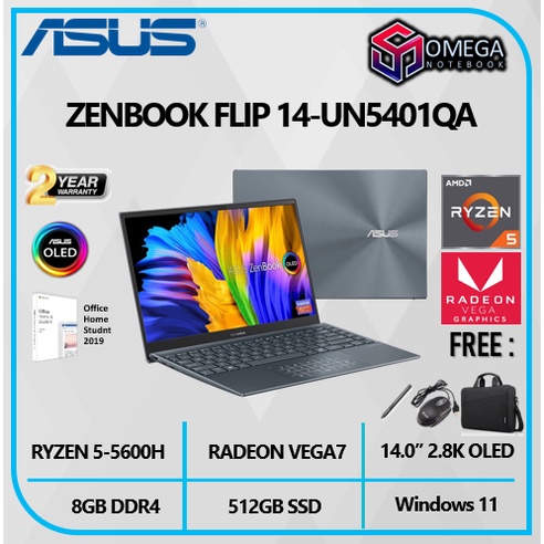 ASUS ZENBOOK FLIP 14 OLED UN5401QA 2in1 TOUCH RYZEN 5 5600H 8GB 512SSD VEGA7 W11+OHS 14.0&quot; 2.8K+PEN