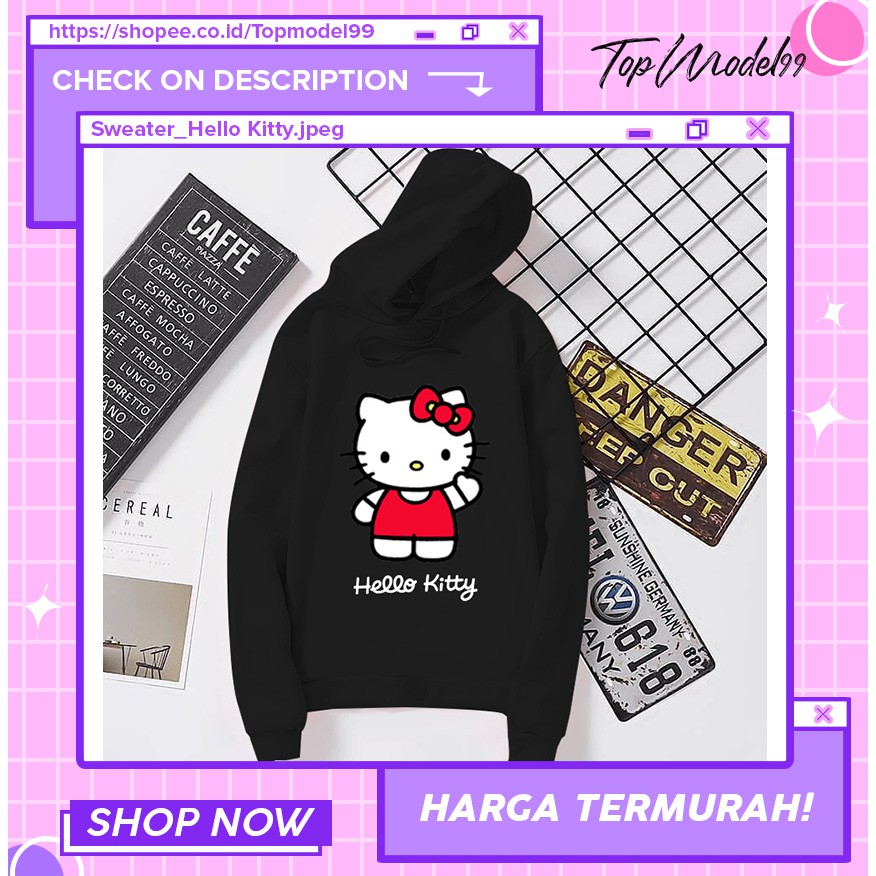 Sweater Hoodie Wanita Hello Kitty/Bisa COD/SIZE M-hitam