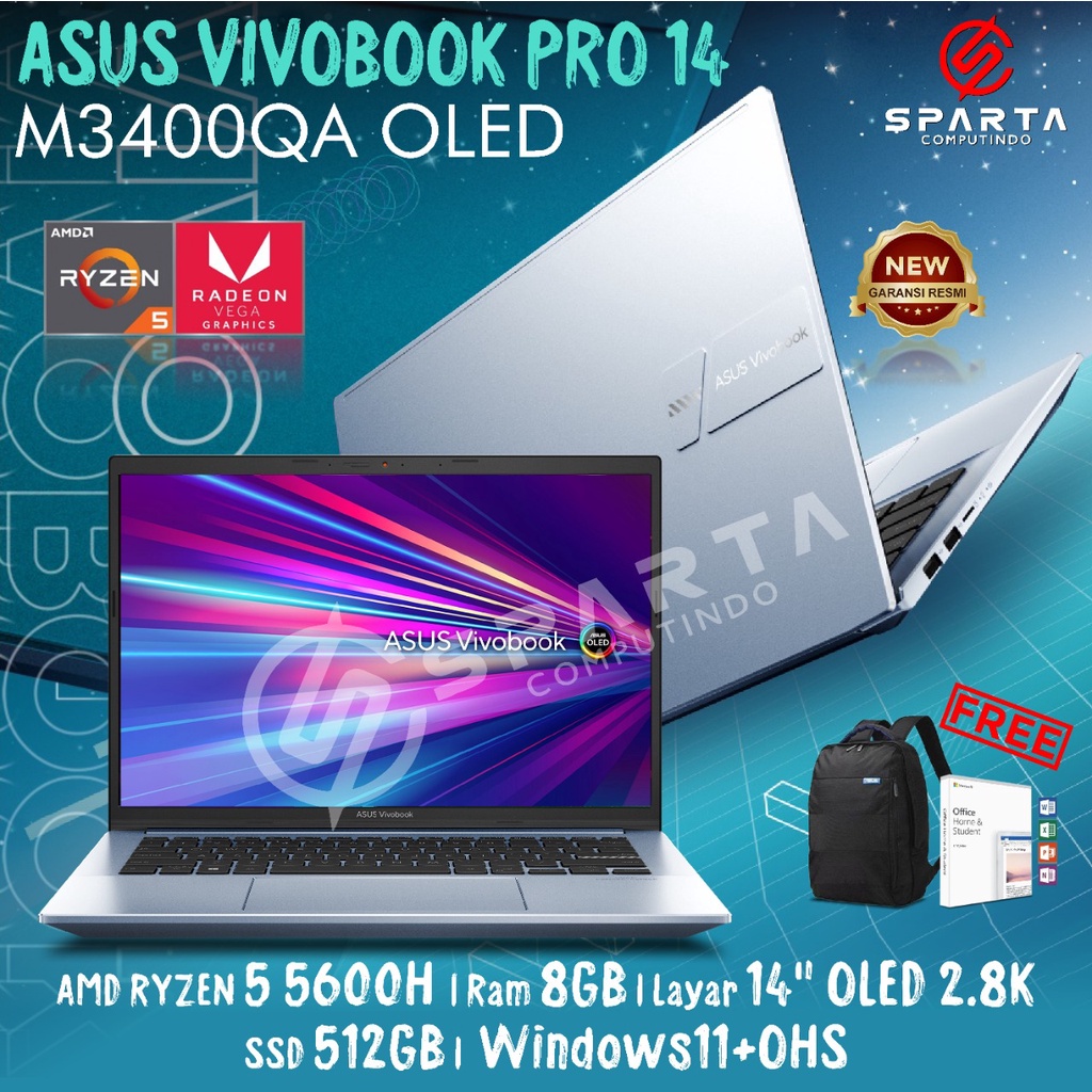 Laptop Asus Vivobook Pro 14 M3400QA AMD Ryzen 5-5600H 8GB 512GB SSD 14&quot; OLED