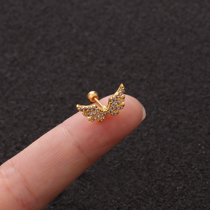 1pc Anting Bentuk Sayap Bahan Metal Warna Emas Silver Gaya Korea Untuk Hadiah Pernikahan