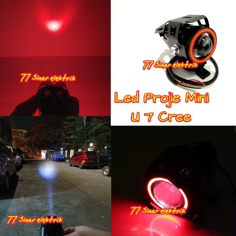 Lampu Led Projie U7 Mini Ring Merah MYTH Bahan Full Almunium Cahaya Utama 3Mode Lampu Tembak Sorot Led Projie U7