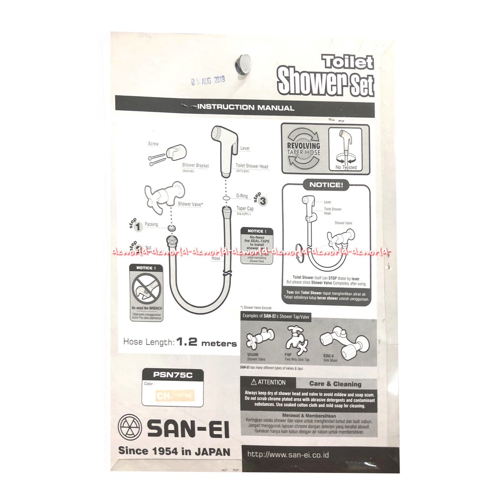 San-Ei Toilet Shower Set PSN75C Kran Cebok Dengan Selang Panjang Selang 1.2meters Keran Untuk Toilet San Ei Sanei Warna Silver Stainless Steel