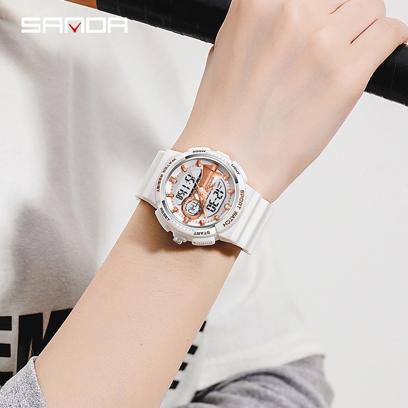 SANDA 6073 Jam Tangan Wanita Digital Analog Tali Rubber Chronograph Anti Air WATCHKITE WKOS