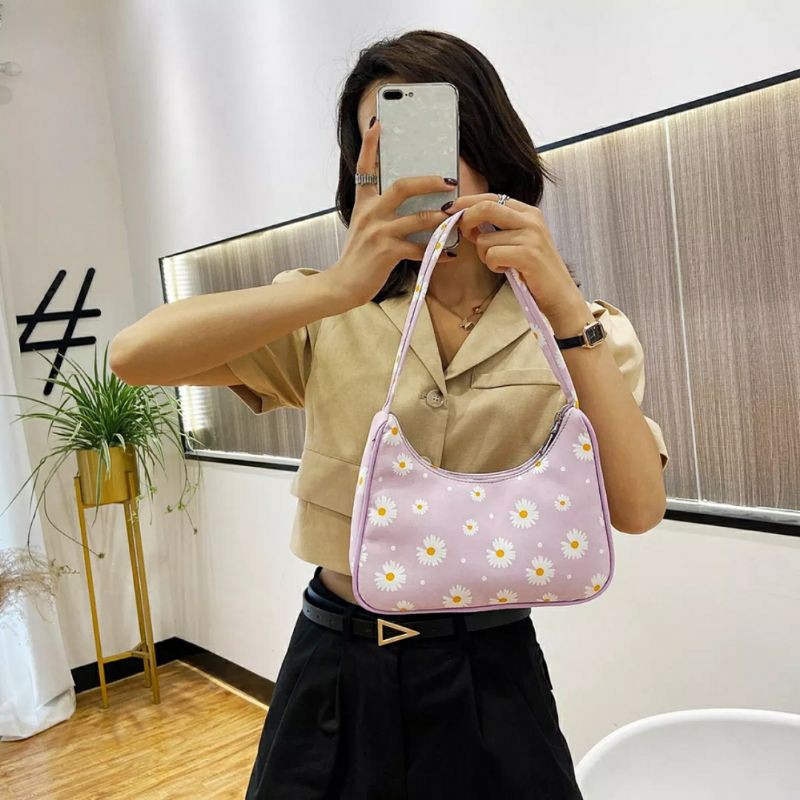 dem_sare - GDS013 JESLIN Tas Wanita Shoulder Bag klasik tekstur fashion bunga daisy Tas Bahu Wanita Korean Style