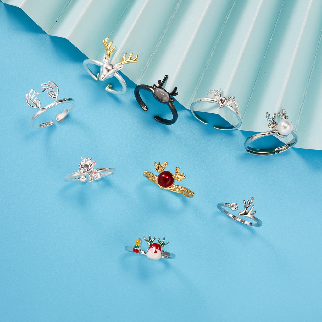 Cincin 925 sterling silver Model Kepala Rusa Aksen Mutiara Imitasi Untuk Pria Dan Wanita