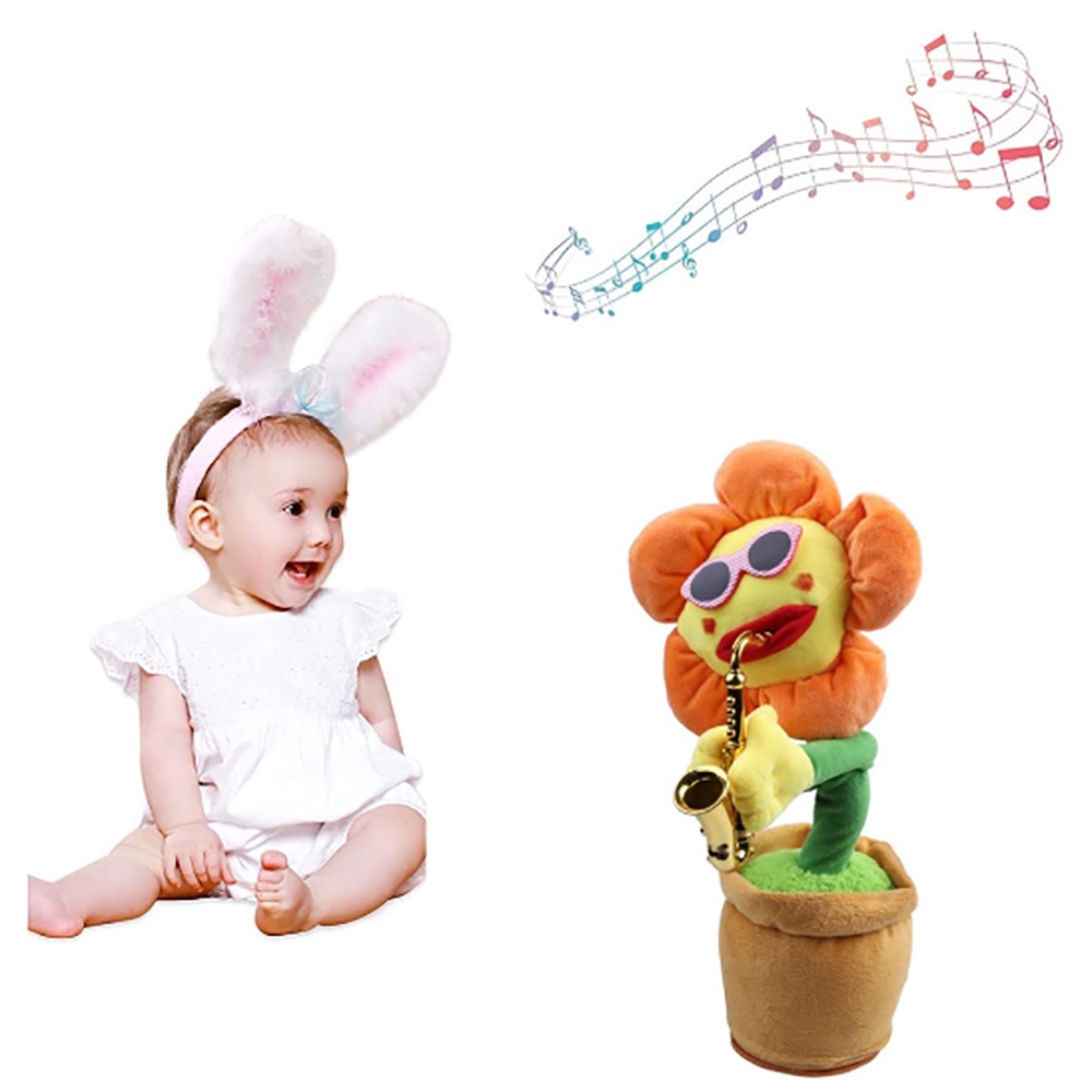 Ready✅Dancing Sunflower USB Singing Talking Repeating Recording Glowing Saxophone Soft Plush Flower Toy 120 Songs Musical Funny Gift