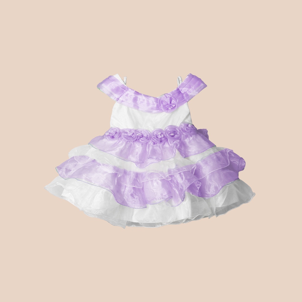 Poppy Dress Anak Organdi Sparkle Ruffle Premium &amp; Bando Anak 1616