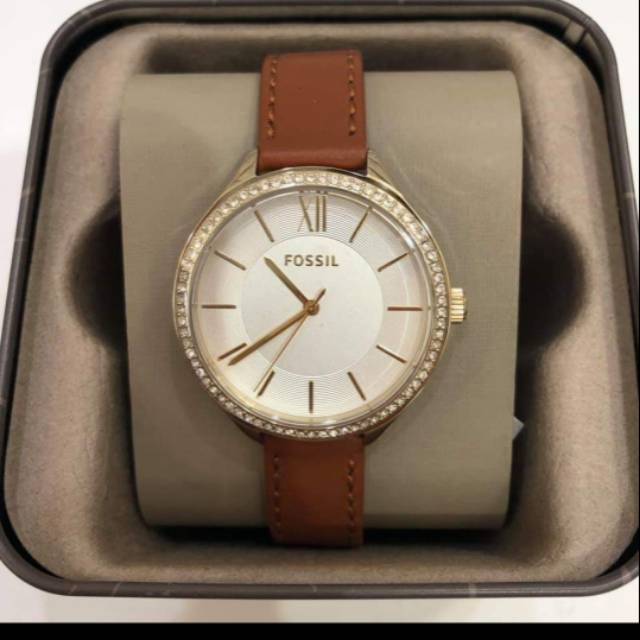Jam fossil cewek suitor brown leather BQ3407