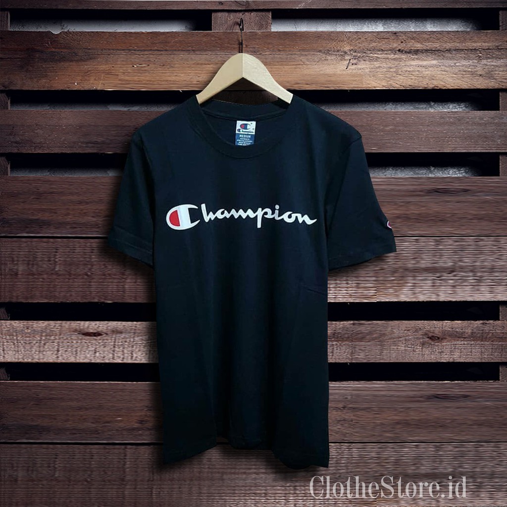 1137 Kaos Tshirt Champion Big Script Black High Premium Kaos Champion Baju Champion Shopee Indonesia