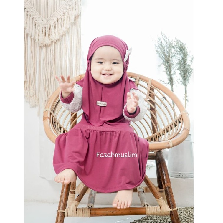 Gamis bayi perempuan baju muslim aqiqah baby, dress pesta gaun brukat set hijab fazah muslim