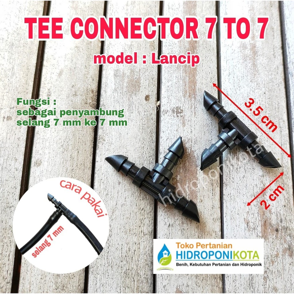 tee connector 7 mm to 7 mm, model lancip - penyambung selang 7 mm - sambunga selang 7 mm