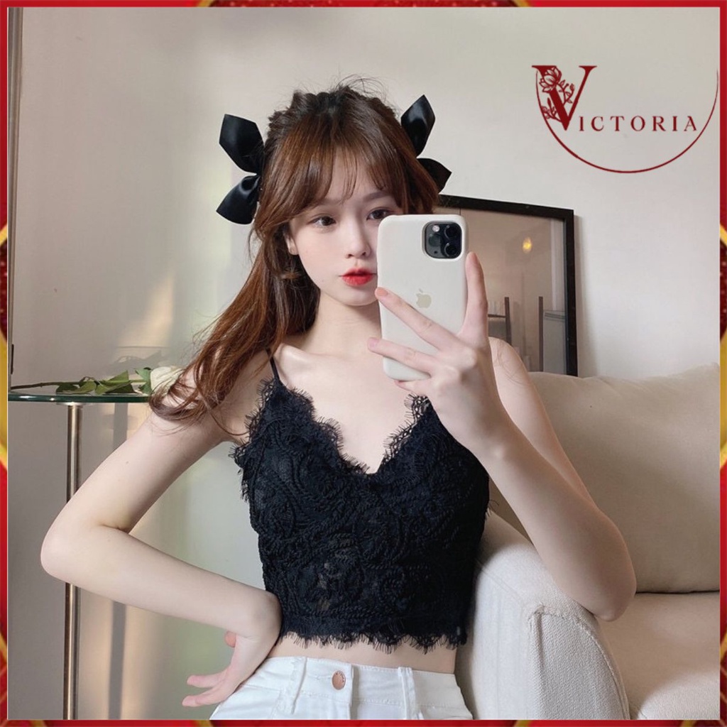 Victoria Bra BH Tanktop Crop Korean Lace Vintage Wanita Motif Bunga Retro Gaya Korea 1107