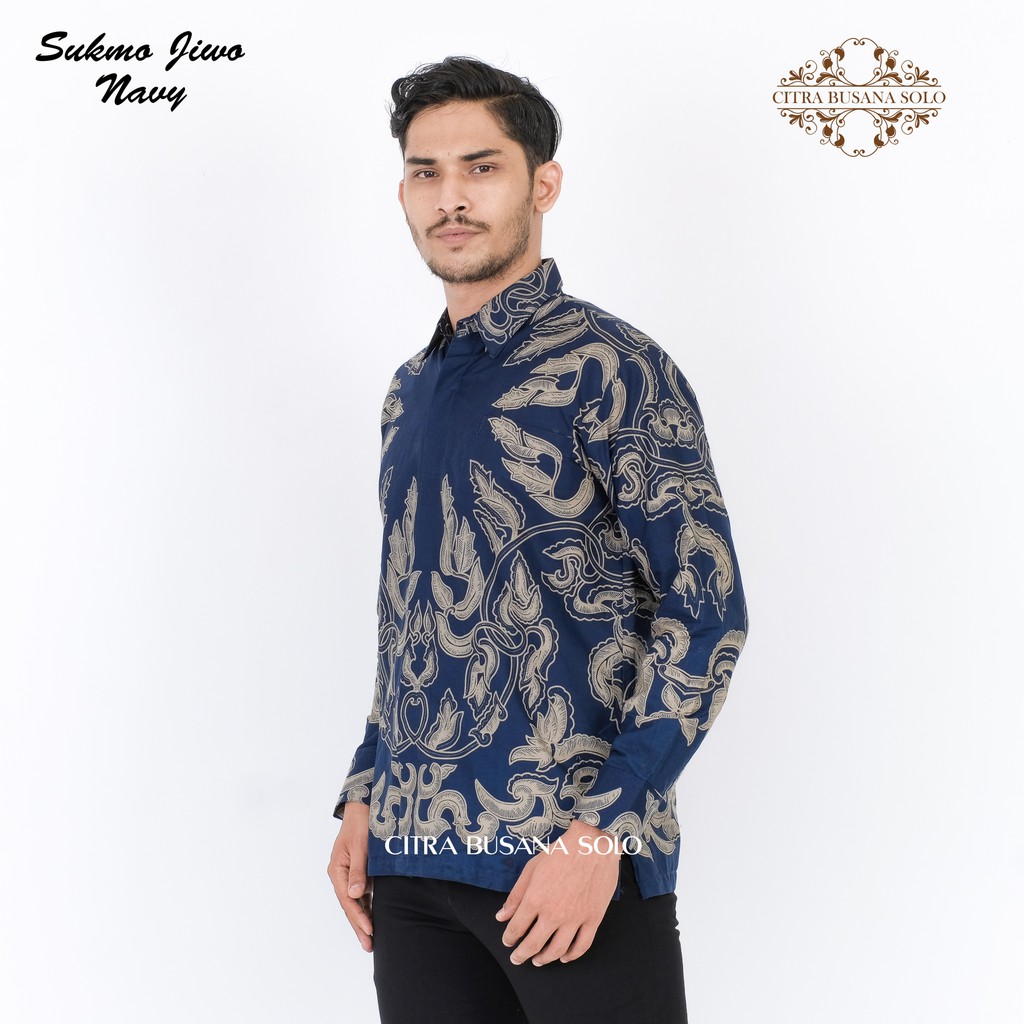 SUKMO JIWO NAVY Kemeja Batik Pria Full Furing Regular Fit Bahan Katun Primisima