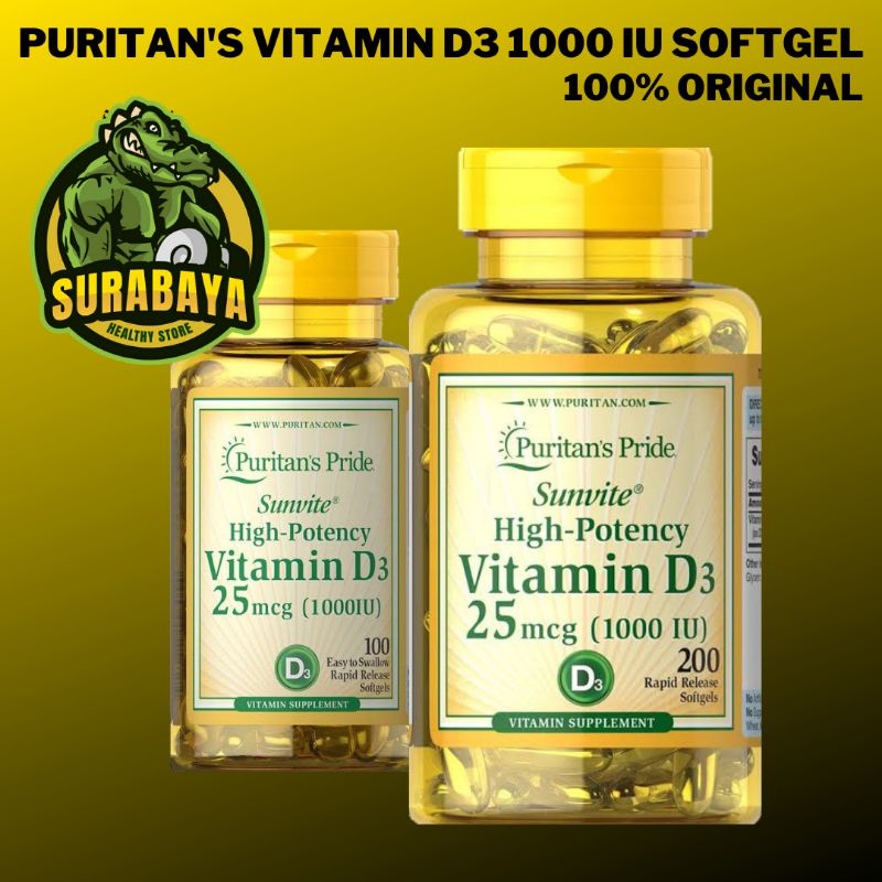 PURITANS PRIDE VITAMIN D 3 1000 IU x 100  200 SOFTGELS PURITAN VIT D3 25 MCG 100 200 TABLET KAPSUL