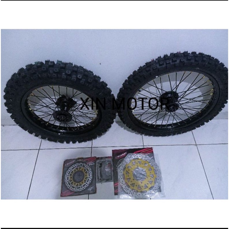Paket Velg TK Racing 18-21 Tromol Scarlet KLX -  CRF- KLX BF- KLX DTracker Ban Dunlop