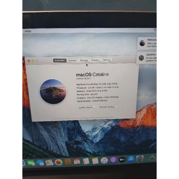 Laptop Macbook Pro Retina 13 inc Late Thn 2012 Cor i5 2.5Ghz Ram 8GB CC Rendah 2 MacOs Catalina