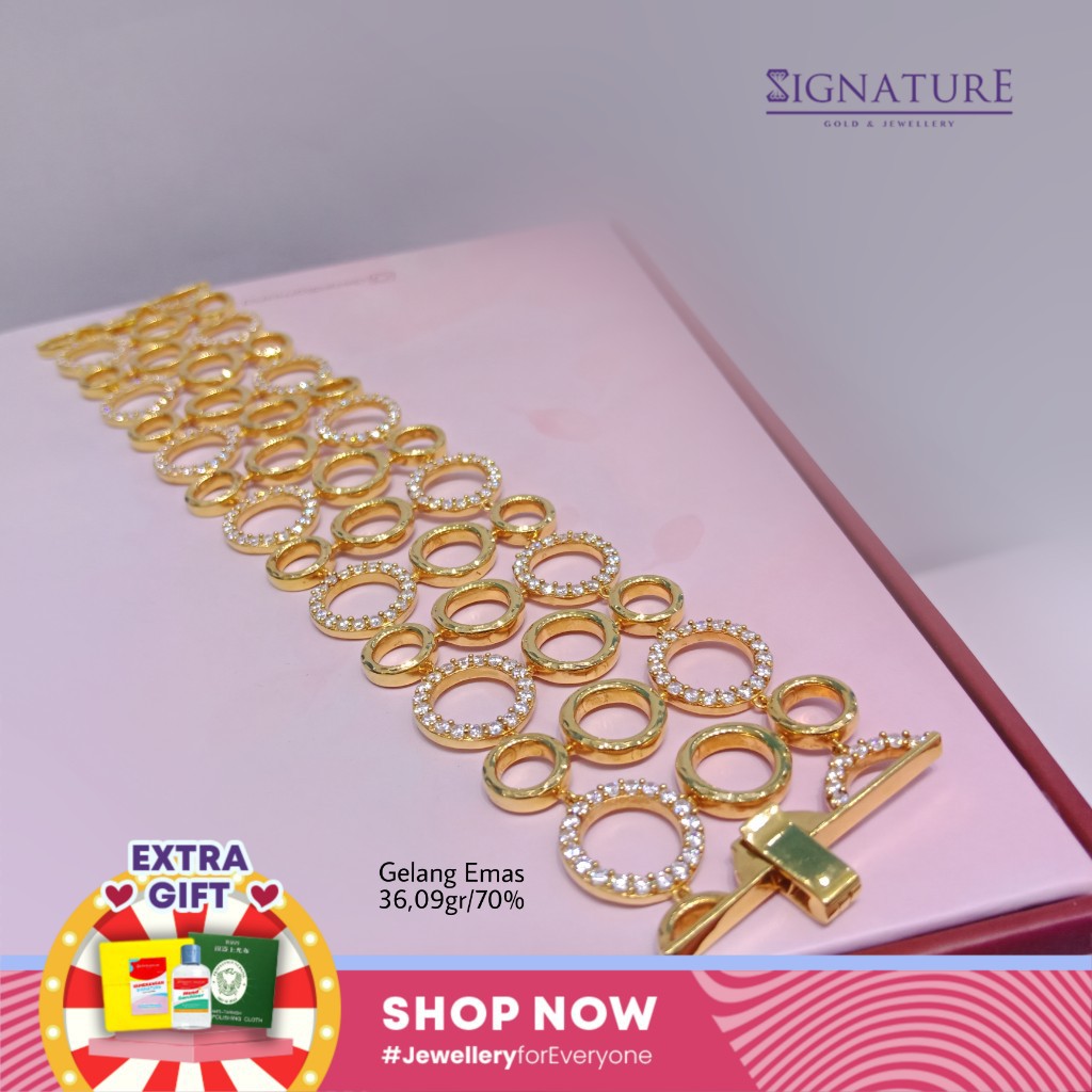 GELANG EMAS YELLOW KADAR 750 MODEL FASHION COR PERMATA.#188