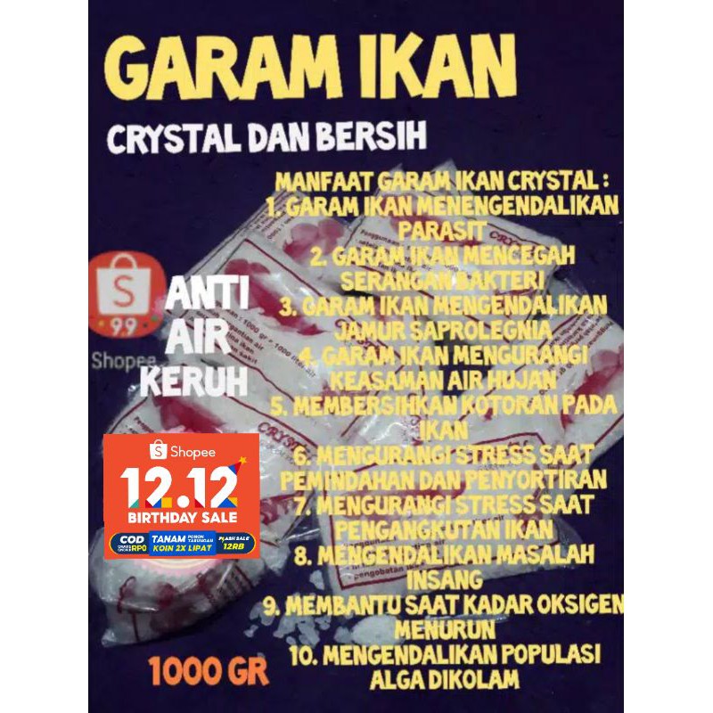 GARAM IKAN CRYSTAL BERSIH UNTUK SEGALA JENIS IKAN 1000 gr IKAN CUPANG BETTA MURAH BERKUALITAS