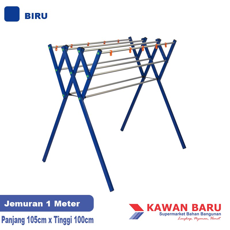 PROMO MENARIK Jemuran Pakaian Rak Handuk Baju Aluminium Premium 100cm - BIRU Super Murah