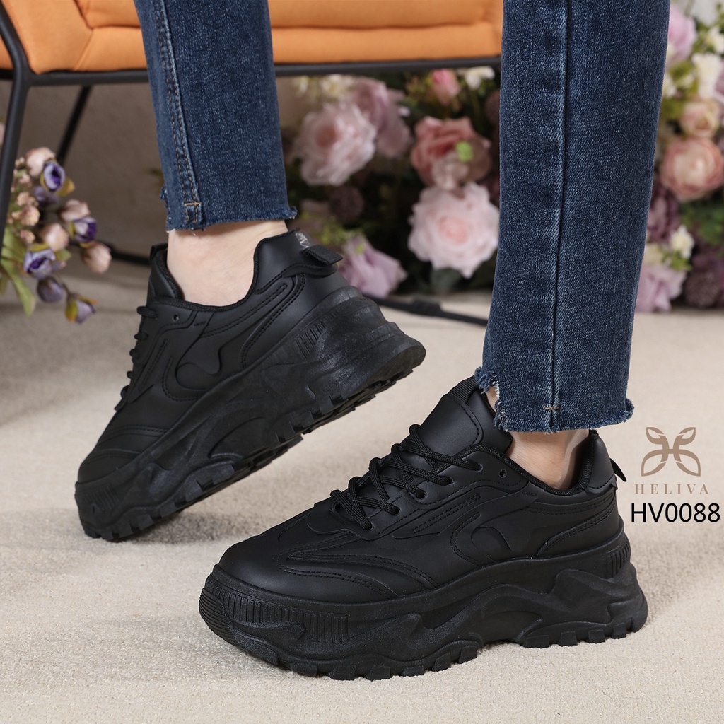 HELIVA GABE Sneakers Sepatu Polos Tali Sol 6cm Tinggi Bahan Kulit HV0088 Original Brand