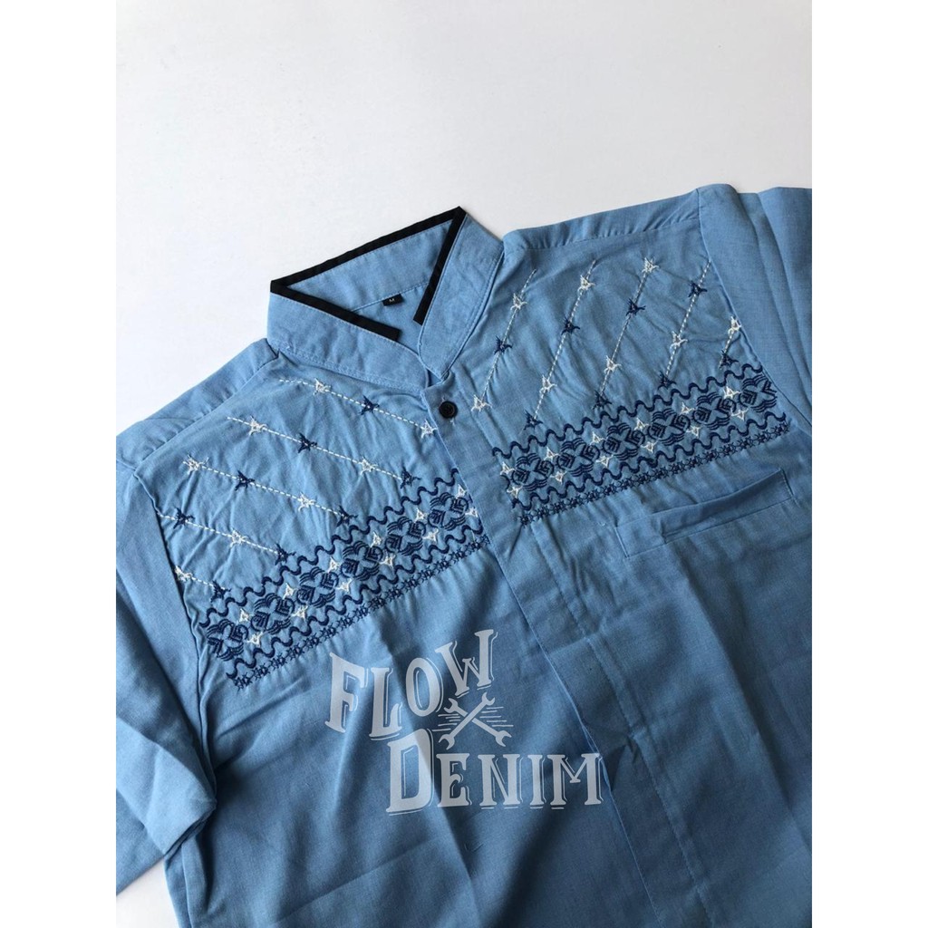 Grosir Baju Koko Lengan Pendek Warna Biru / Army / Hijau / Merah / Putih Motif Bordir Terbaru - Flow