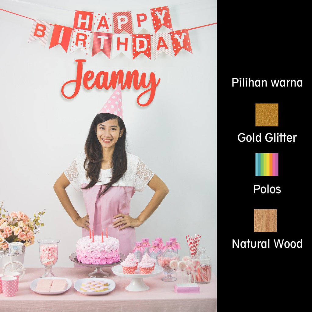 [PERLENGKAPAN PESTA] Nama lasercut full kayu 4mm 60x40cm emas warna polos birthday party 1 year