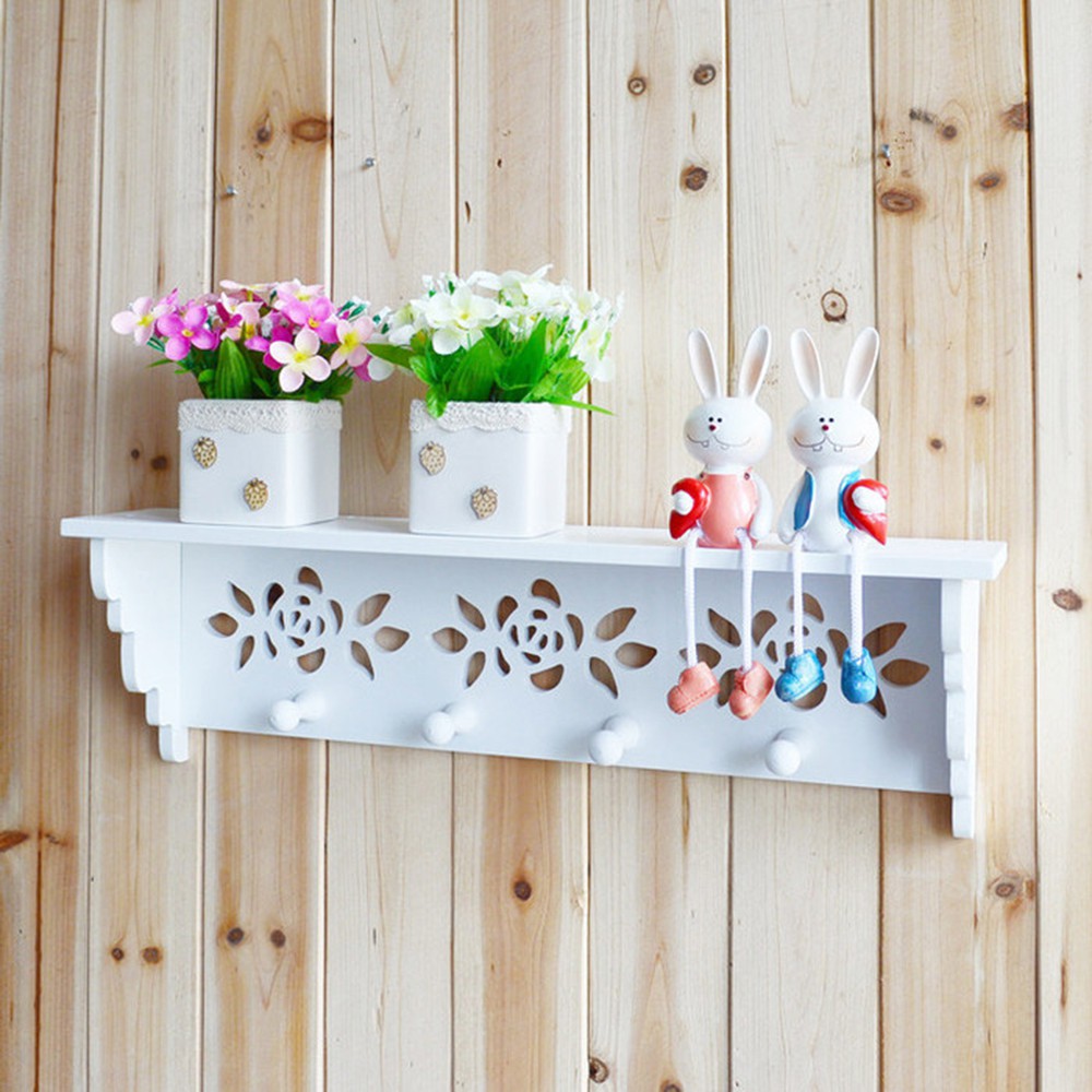 1 SET 2 Pcs Decorative Rack rak Shabby chic dekorasi dinding (dengan 5buah hook gantungan)