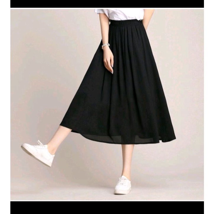 Rok midi/korean style/Rok wanita bahan sifon lapis puring