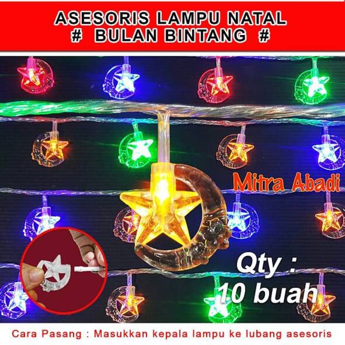 Aksesoris Hiasan Lampu Natal Model Bulan Bintang 1 SETT = 10 pcs