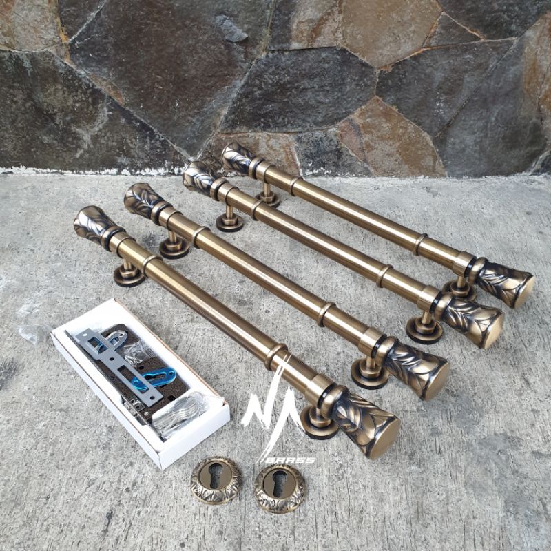 Handle Pintu Rumah Gagang Pintu Rumah Full Set Bahan Kuningan 60cm